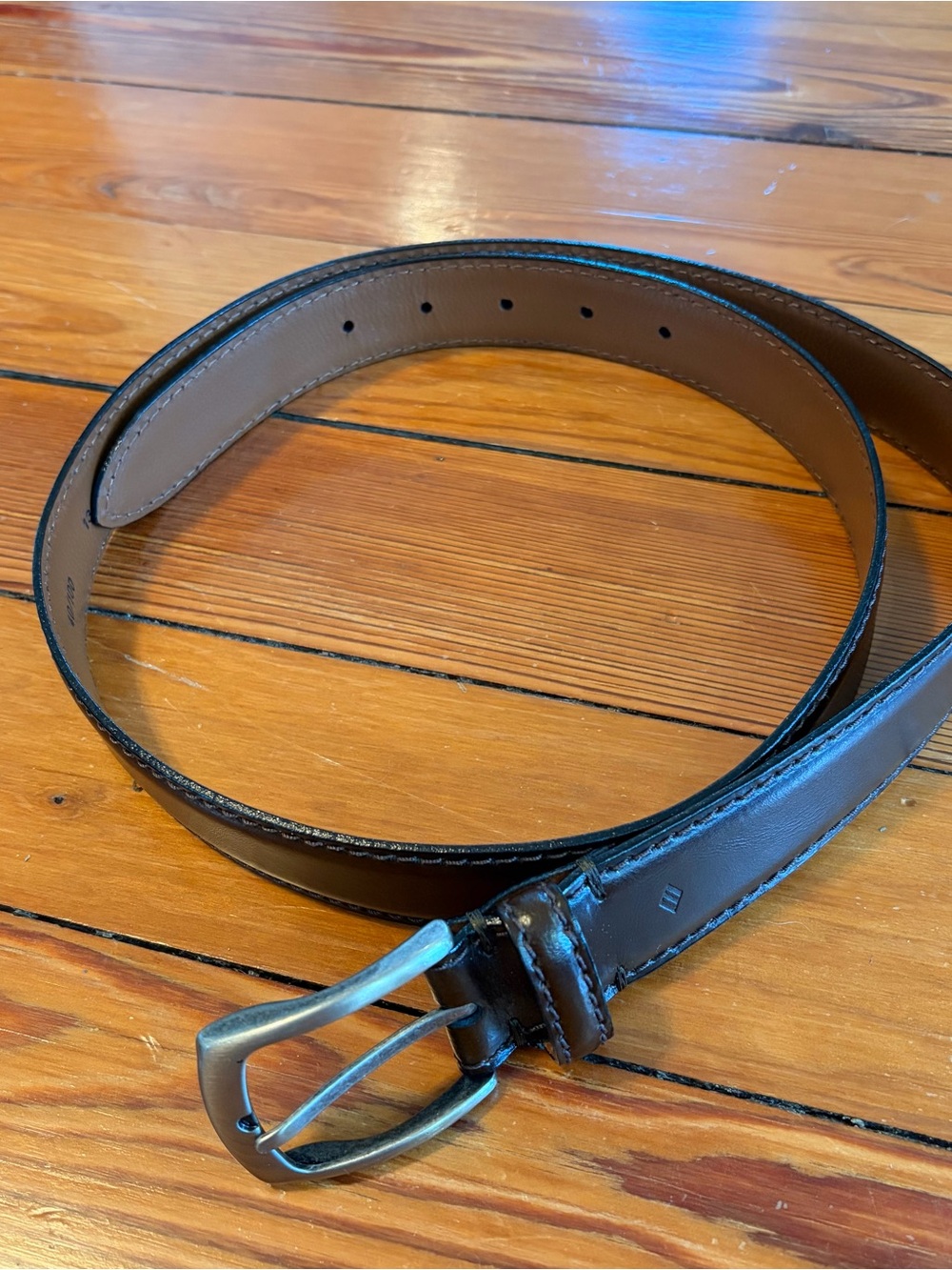 Men's Dark Brown Leather Belt with Brushed Silver Buckle